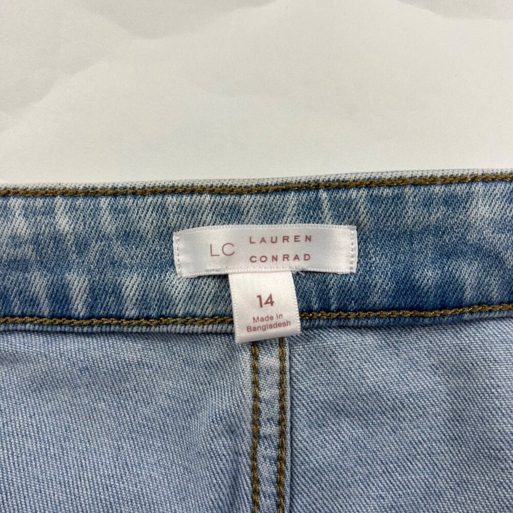 LC Lauren Conrad Acid Wash Stretch Denim High Rise Wide Leg Jeans 14 - Picture 3 of 6